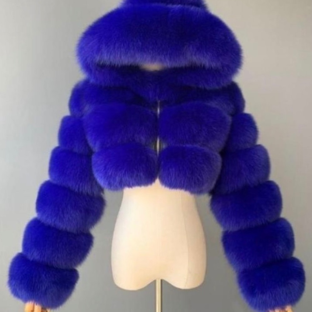 Blue Vegan fur coat